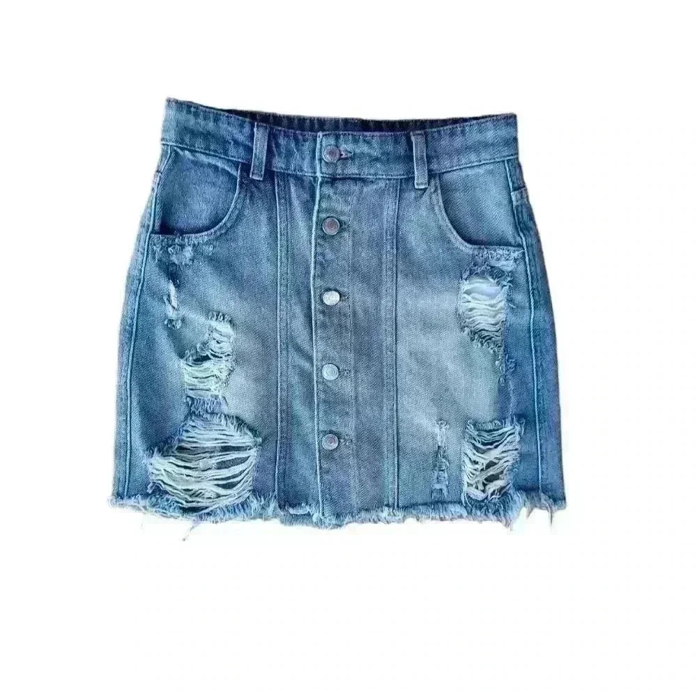 Free People distressed denim skirt